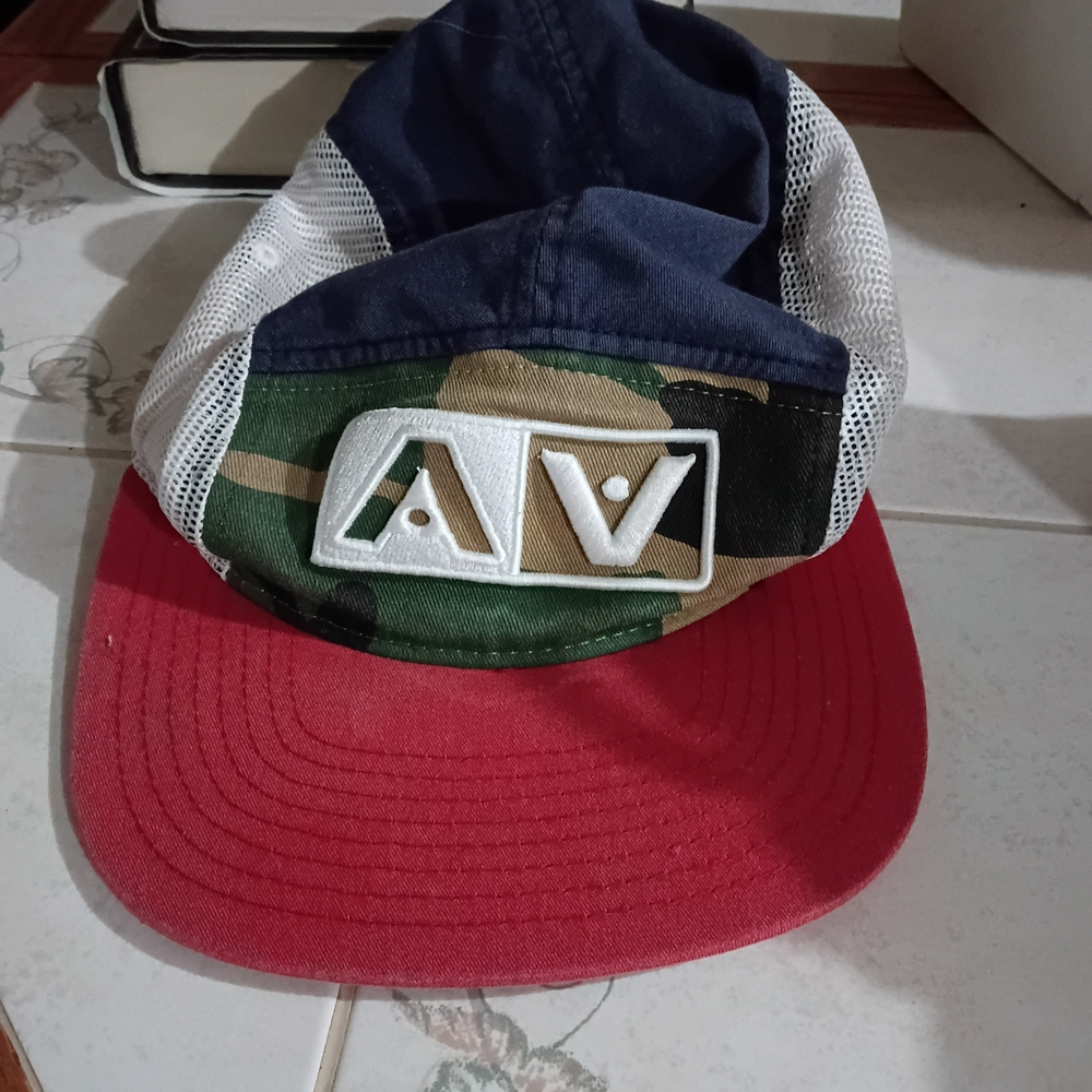 AV Patch Camo Trucker Hat - Red Brim, Multicolor